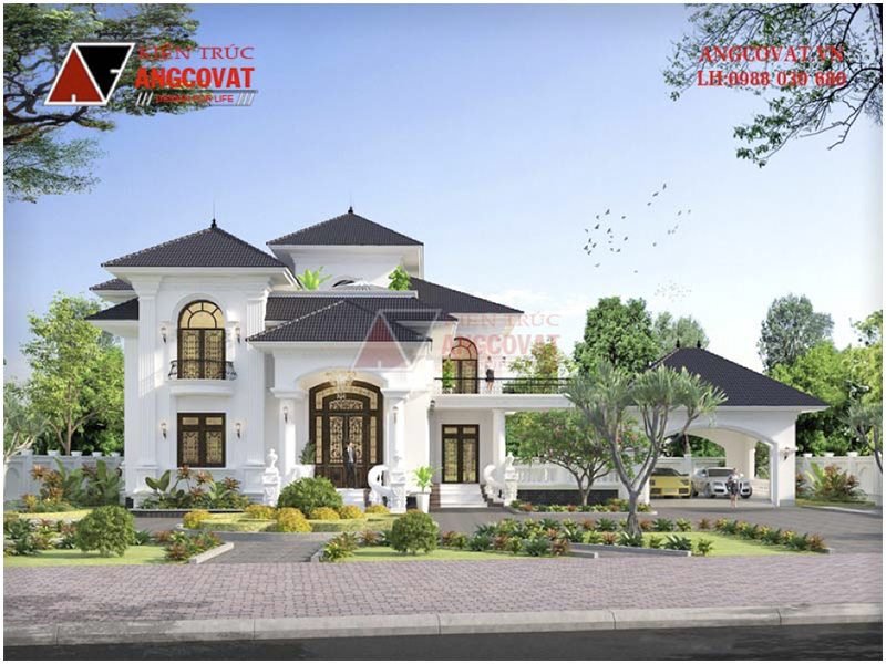 Phối cảnh view 1: Thiết kế biệt thự nhà vườn ở nông thôn phong cách châu Âu đẳng cấp diện tích 300m2