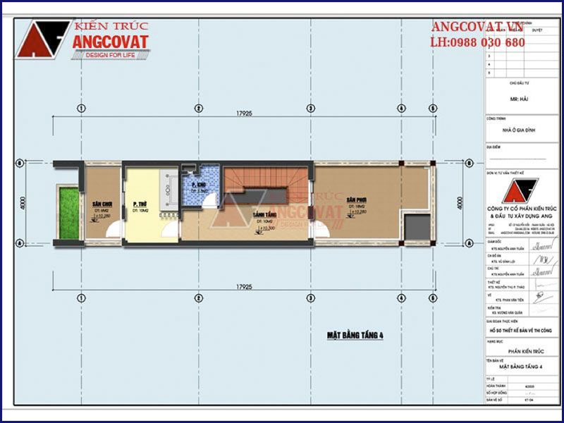 Mặt bằng tầng 4: Mẫu nhà ống có gara oto diện tích 70m2 có 3 phòng ngủ độc đáo