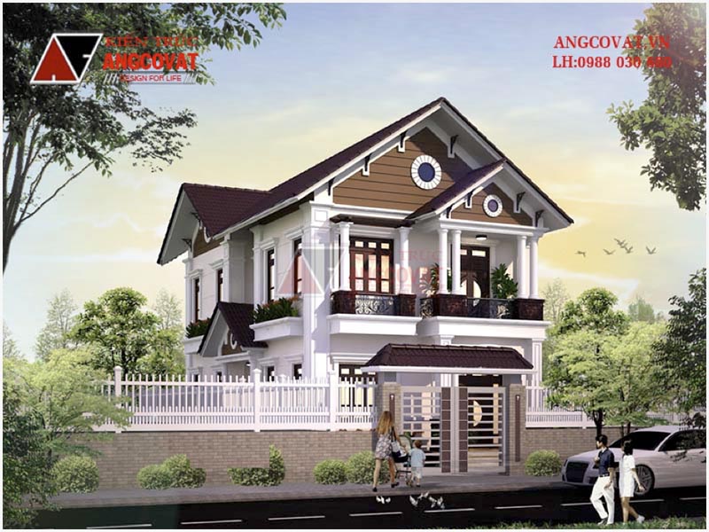 Hình ảnh view 1: Phối cảnh biệt thự mặt tiền 8m 2 tầng tân cổ điển diện tích 110m2