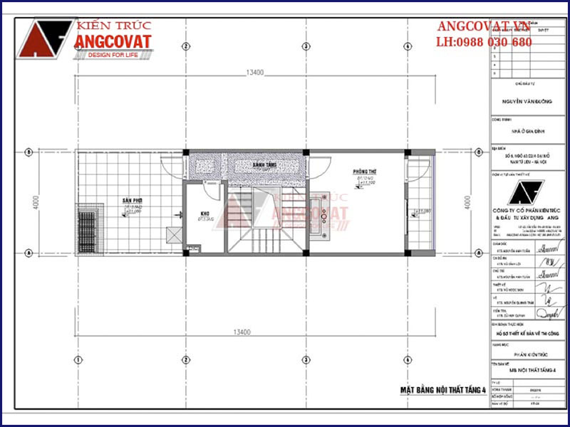 Mặt bằng tầng 4: Mẫu nhà ống có gara oto 4 tầng mặt tiền 4m diện tích 50m2
