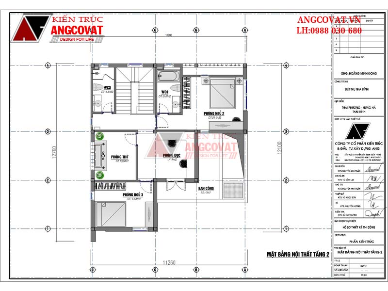 mặt bằng biệt thự 2 tầng 3 phòng ngủ đẹp