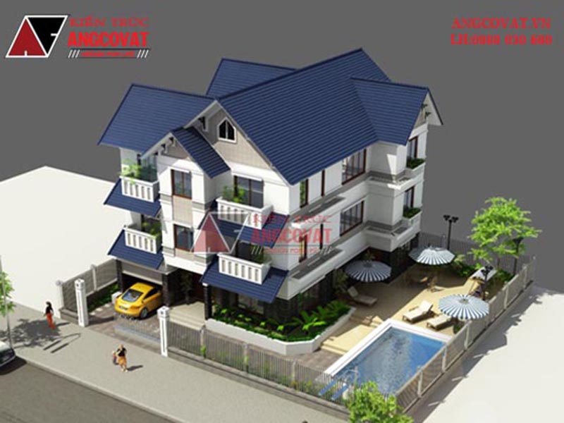 Mẫu thiết kế biệt thự 3 tầng có bể bơi sang trọng