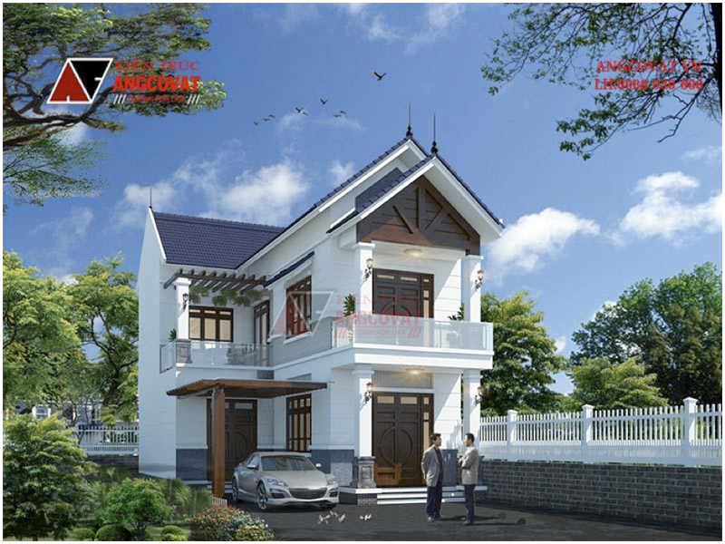 Phối cảnh: Mẫu biệt thự mini 2 tầng chữ L mái thái mặt tiền 8m của gia chủ tại Thanh Hoá