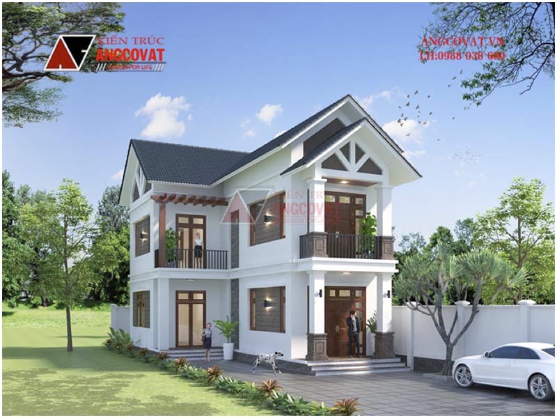 Phối cảnh: Thiết kế biệt thự mini 2 tầng 80m2 hình chữ L có 3 phòng ngủ tại Hải Dương