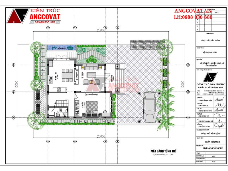 Tổng mặt bằng bản vẽ thiết kế nhà 2 tầng 8x15m 3 phòng ngủ