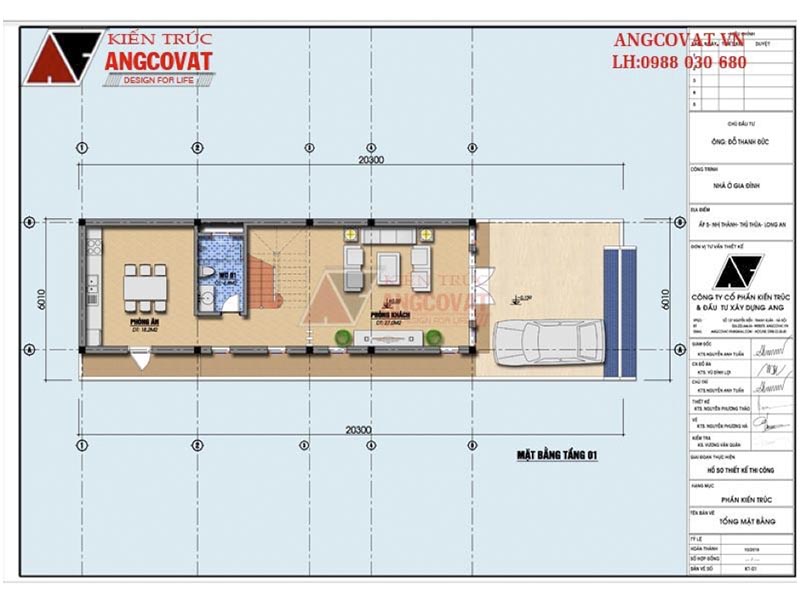 Mặt bằng tầng 1: Biệt thự mini 3 tầng mái thái kích thước 5x16m vô cùng sang trọng