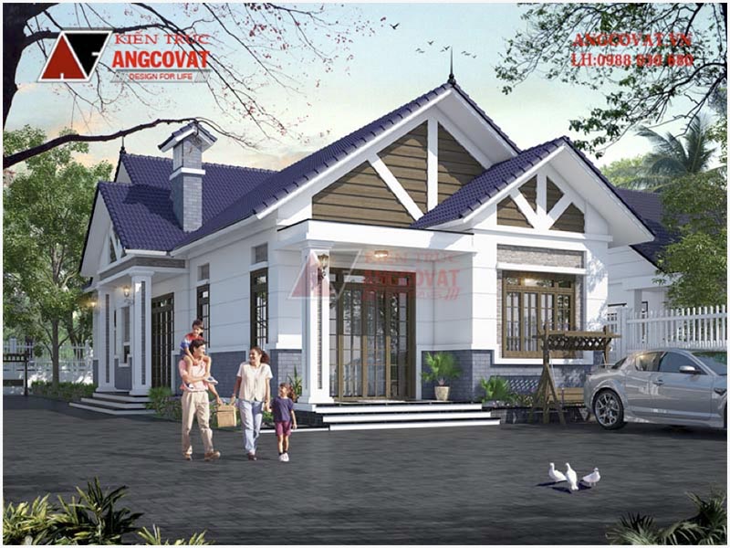 Phối cảnh: Thiết kế nhà đẹp 10x20m mái thái 1 tầng 3 phòng ngủ