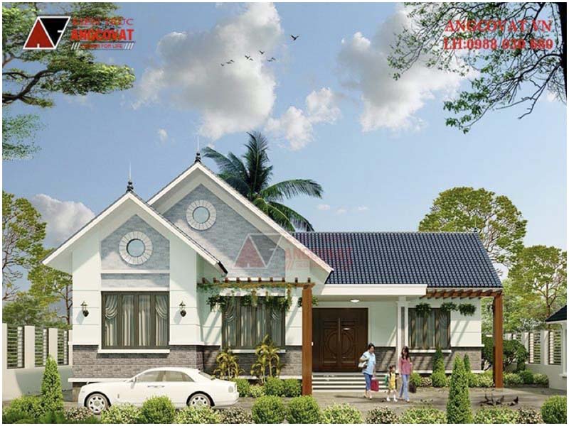 Khám phá cách tính chi phí xây nhà cấp 4 130m2 từ mẫu nhà vườn mái thái đẹp – Phối cảnh view 2