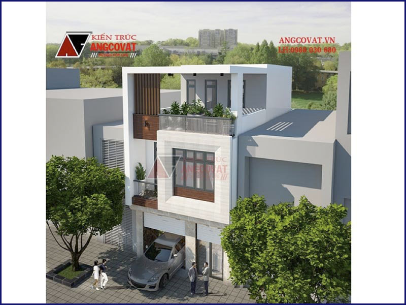 Phối cảnh 3D: Mẫu nhà ống có gara oto 3 tầng kích thước 6x16m tại Điện Biên