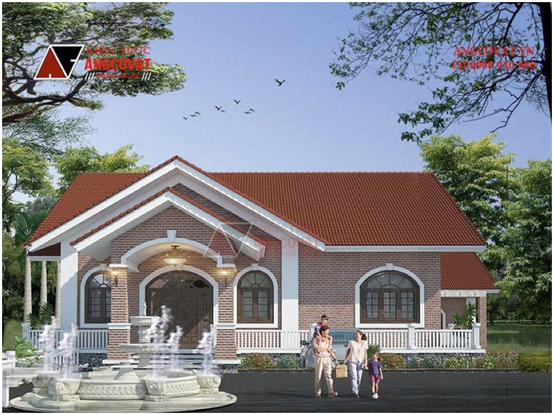 Phối cảnh view 1: Thiết kế biệt thự nhà vườn ở nông thôn 1 tầng độc đáo diện tích 220m2