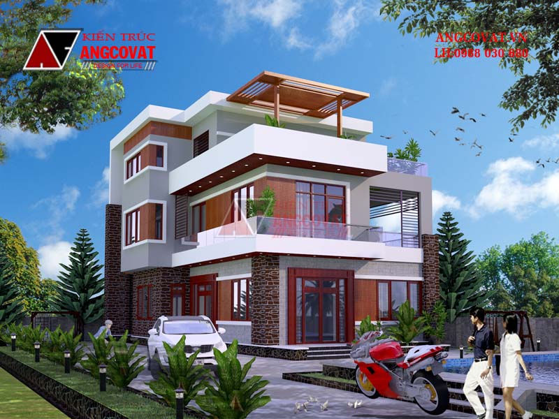 Mẫu thiết kế nhà đẹp 3 tầng mặt tiền 10m