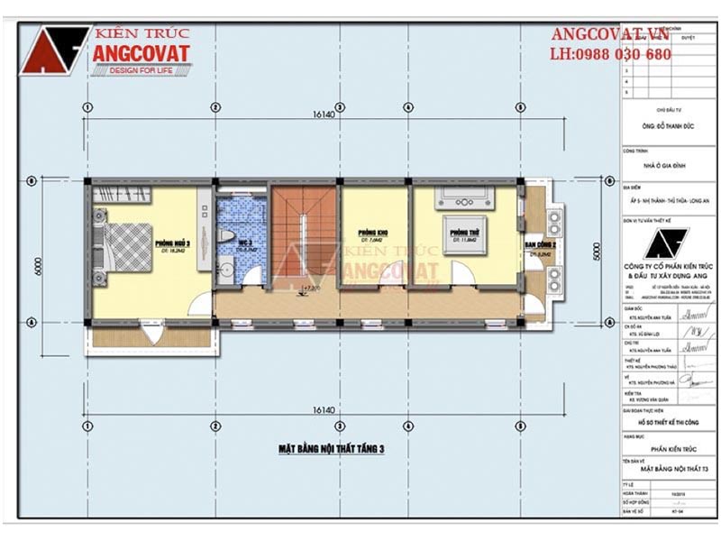 Mặt bằng tầng 3: Biệt thự mini 3 tầng mái thái kích thước 5x16m vô cùng sang trọng
