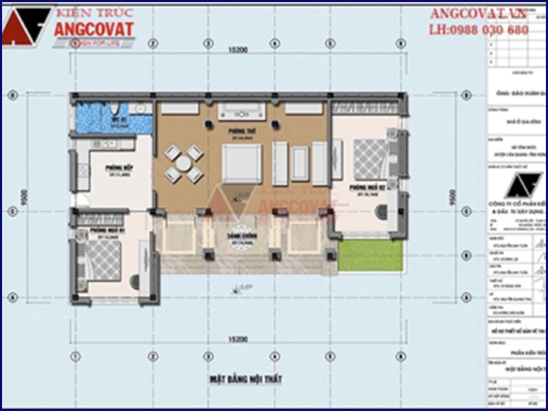 Mặt bằng nội thất: Mẫu nhà nông thôn 1 tầng diện tích 120m2 có 2 phòng ngủ