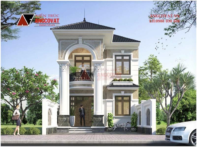 Phối cảnh 3D: Biệt thự mini 2 tầng tân cổ điển kích thước 7x16m tại Quảng Ninh