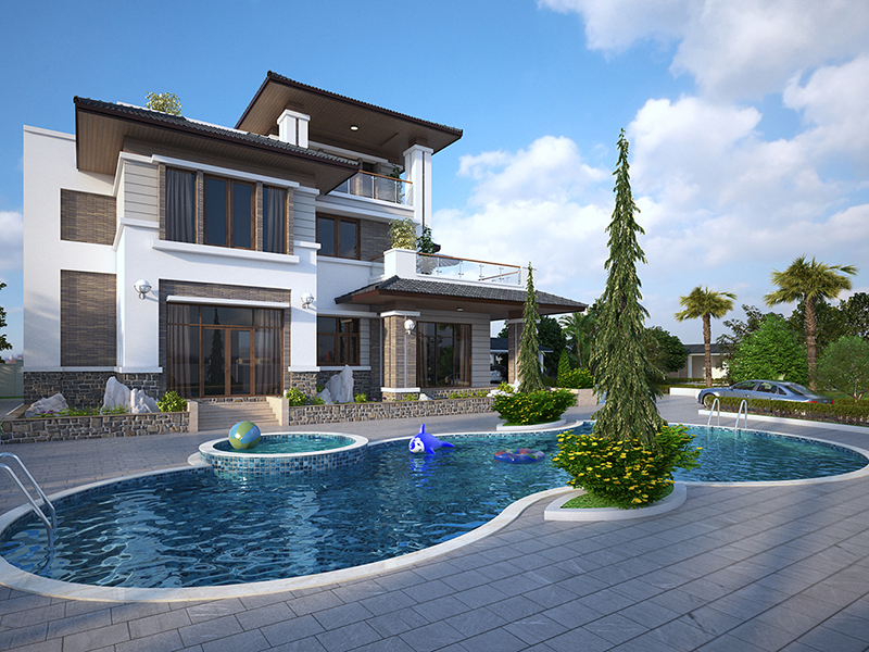 Mẫu biệt thự 3 tầng có bể bơi đẹp