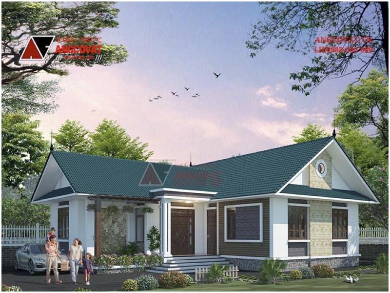 Phối cảnh 3D: Thiết kế nhà trệt mái thái chữ L diện tích 150m2 của gia chủ tại Hải Phòng