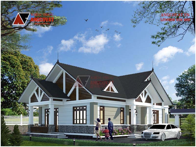 Tham khảo cách tính chi phí xây nhà cấp 4 130m2 từ mẫu biệt thự 1 tầng 2 phòng ngủ - Phối cảnh view 1