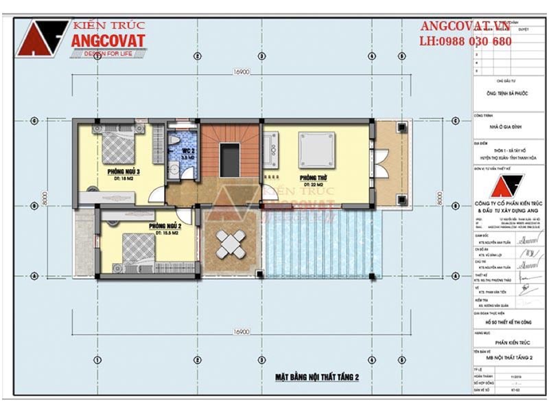 Mặt bằng biệt thự 8x16m tầng 2: Hồ sơ thiết kế biệt thự 2 tầng hình chữ L đơn giản