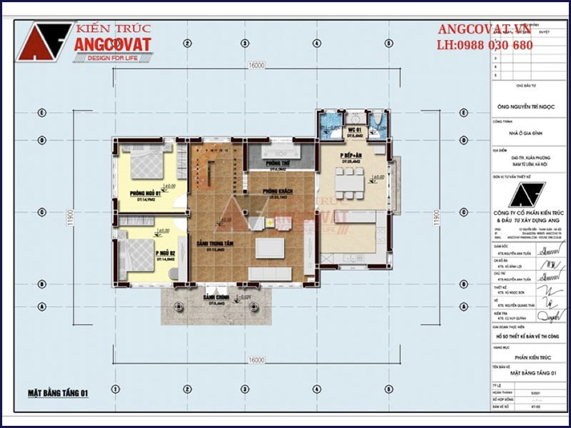 Mặt bằng tầng 1: Mẫu nhà cấp 4 130m2 4 phòng ngủ 1.5 tầng độc đáo, ấn tượng