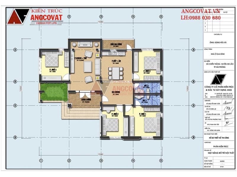 Mặt bằng nội thất: Thiết kế nhà trệt mái thái chữ L diện tích 150m2 tại Hải Phòng