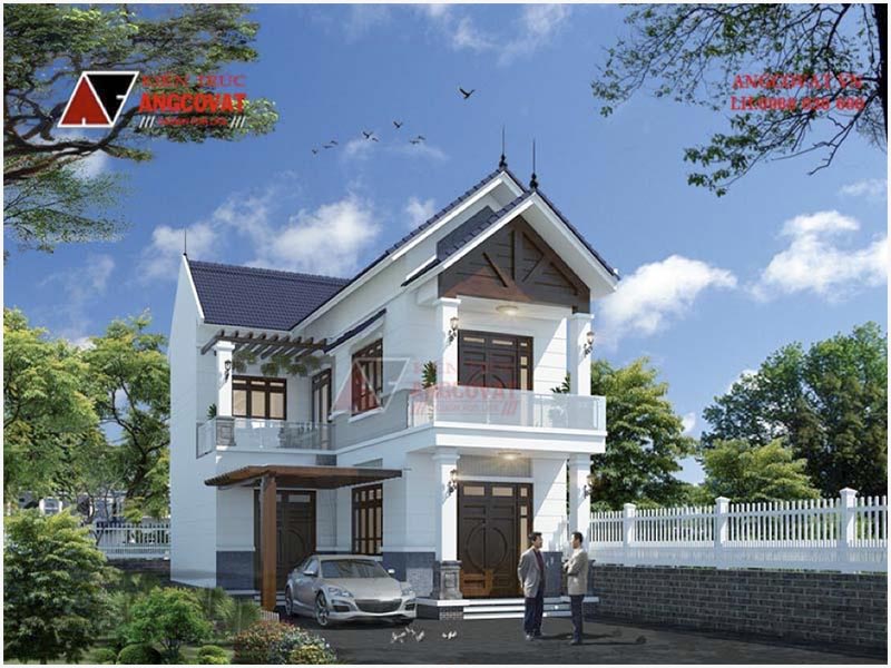 Hình ảnh view 2L Phối cảnh mặt tiền 8m 2 tầng mái thái hình chữ L đơn giản