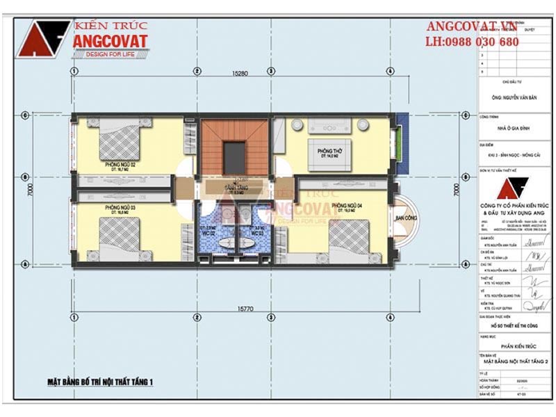 Mặt bằng tầng 1: Biệt thự mini 2 tầng tân cổ điển kích thước 7x16m tại Quảng Ninh