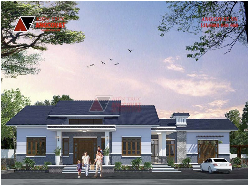 Phối cảnh view 2: Thiết kế biệt thự nhà vườn ở nông thôn đơn giản, độc đáo 200m2 3 phòng ngủ