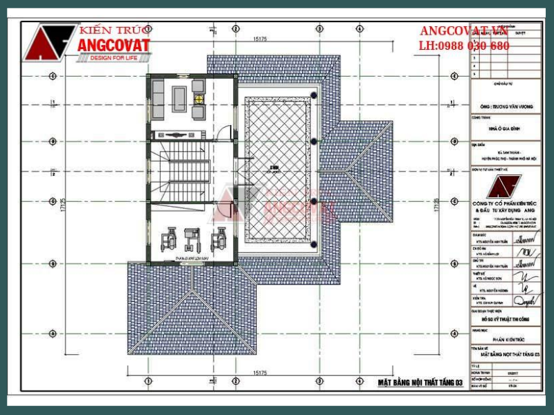 Bản vẽ công năng nột thất tầng 3 nhà 3 tầng châu âu 150m2