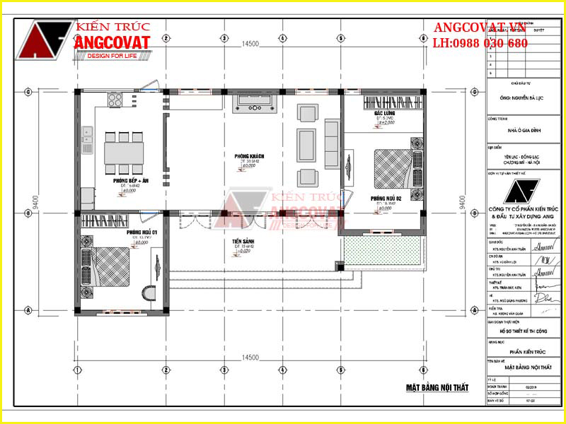 Bản vẽ công năng sử dụng mẫu nhà cấp 4 đẹp 110m2 có 2 phòng ngủ