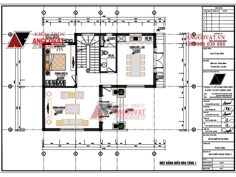 Thiết kế bản vẽ điện nước nhà dân chuẩn chính xác - Mặt bằng bố trí điều hoà