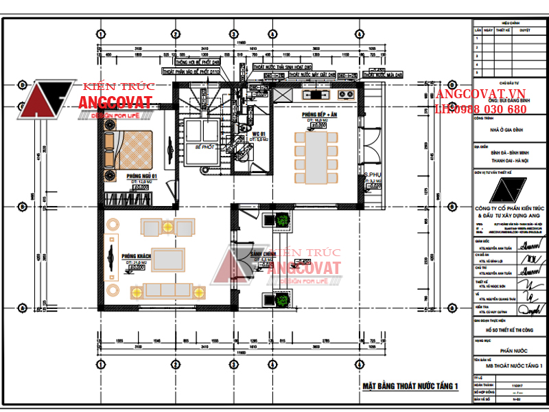 Thiết kế bản vẽ điện nước nhà dân chuẩn dành cho gia đình - Mặt bằng thoát nước