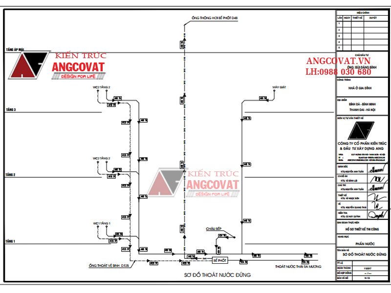 Thiết kế bản vẽ điện nước nhà dân dụng cơ bản nên biết - Sơ đồ thoát nước đứng