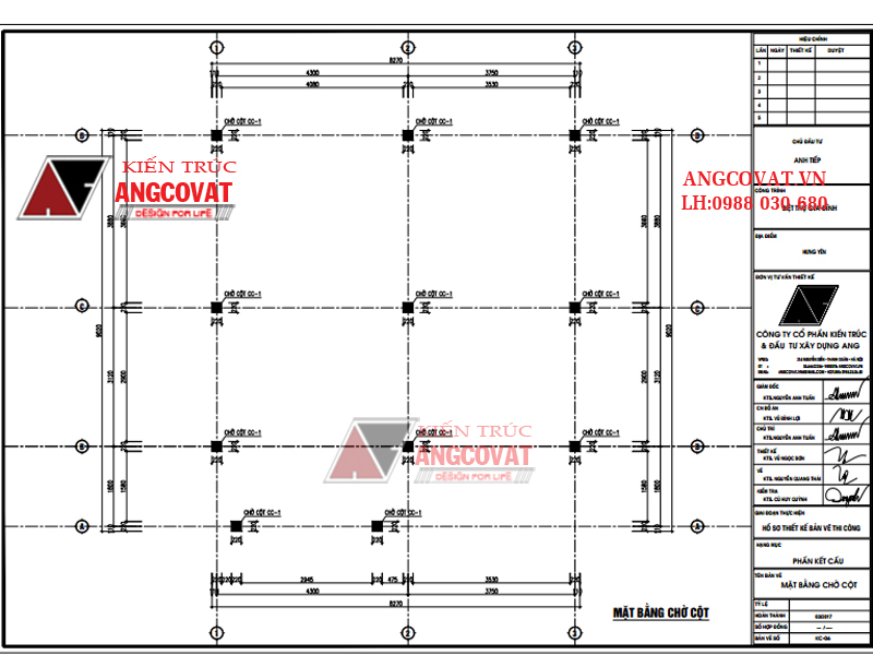 Thiết kế mẫu bản vẽ kết cấu móng cọc nhà dân bạn nên biết - Mặt bằng chờ cột