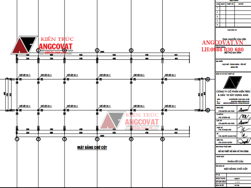 Thiết kế mẫu bản vẽ kết cấu móng cọc nhà dân dành cho mọi nhà - Mặt bằng chờ cột
