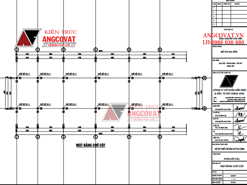 Thiết kế bản vẽ móng nhà dân dụng đẹp - Mặt bằng định vị chờ cọc