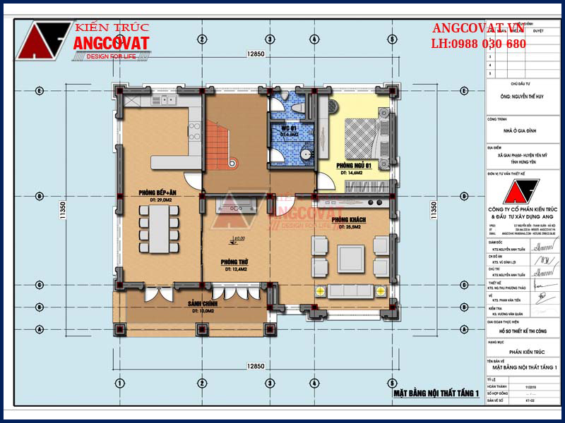 Bản vẽ mặt bằng tầng 1 mẫu thiết kế nhà đẹp 135m2 2 tầng 5 phòng ng