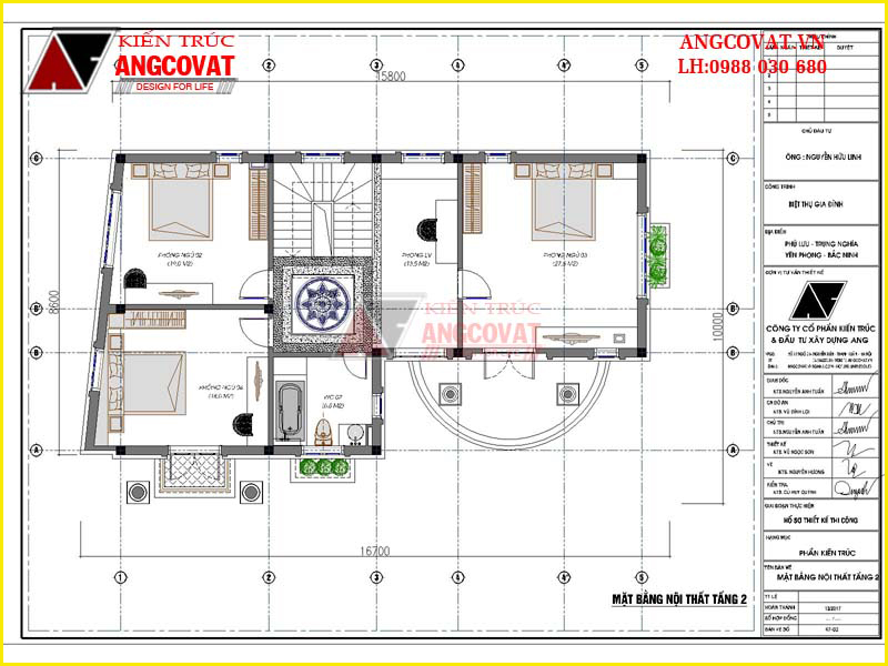 Bản vẽ mặt bằng tầng 2 mẫu thiết kế nhà 2 tầng giả 3 tầng 120m2