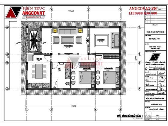 Mẫu thiết kế bản vẽ nhà 2 phòng ngủ 1 phòng thờ cấp 4 mái lệch hiện đại