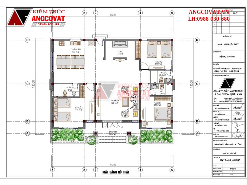 Thiết kế bản vẽ nhà 3 phòng ngủ 1 phòng thờ cấp 4 diện tích 140m2