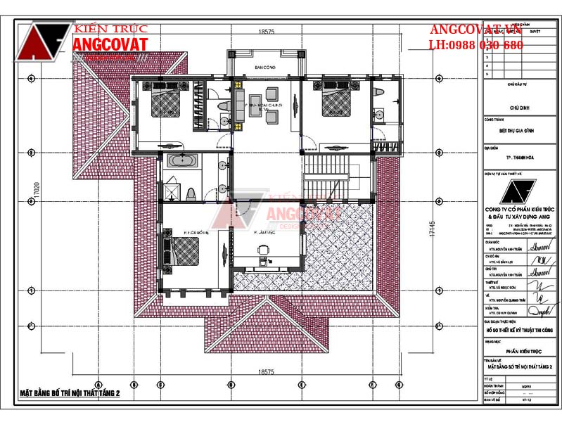 Mẫu bản vẽ nhà 5 phòng ngủ 1 phòng thờ 2 tầng diện tích 200m2 đẹp