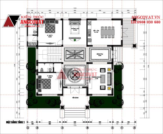 Mẫu bản vẽ nhà 5 phòng ngủ 1 phòng thờ 2 tầng diện tích 200m2