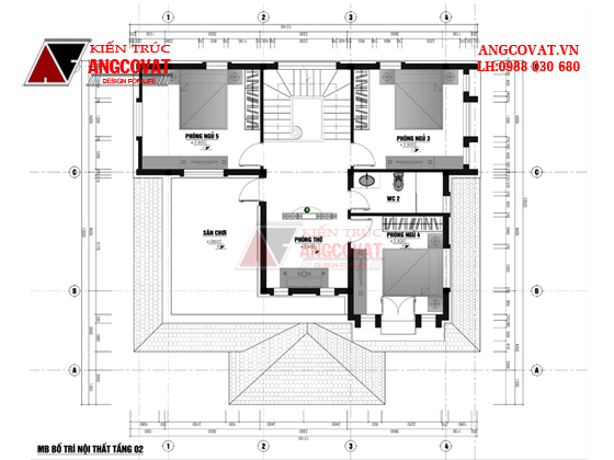 Thiết kế bản vẽ nhà 5 phòng ngủ 1 phòng thờ 2 tầng hiện đại đẹp