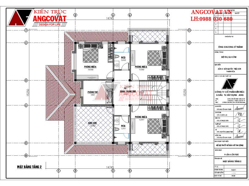 Thiết kế mẫu bản vẽ nhà 5 phòng ngủ 1 phòng thờ 2 tầng vuông 150m2 đẹp