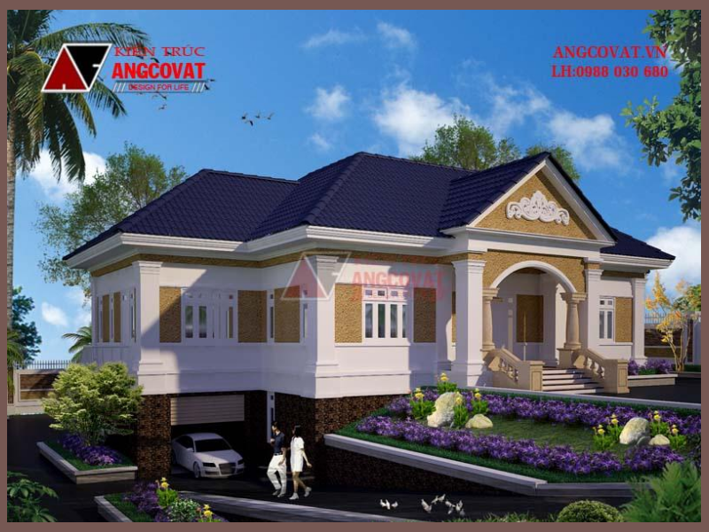 Bản vẽ nhà nhà biệt thự 1 tầng tân cổ điển có tầng hầm diện tích 250m2