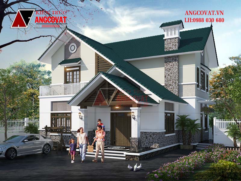 Hình ảnh toàn cảnh thiết kế nhà 2 tầng mái thái đẹp hiện đại cho gia đình đông thành viên sinh sống