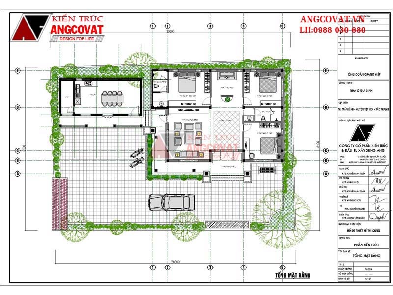 Tổng quan mặt bằng mẫu thiết kế nhà cấp 4 có 3 phòng mái ngói đẹp ở nông thôn