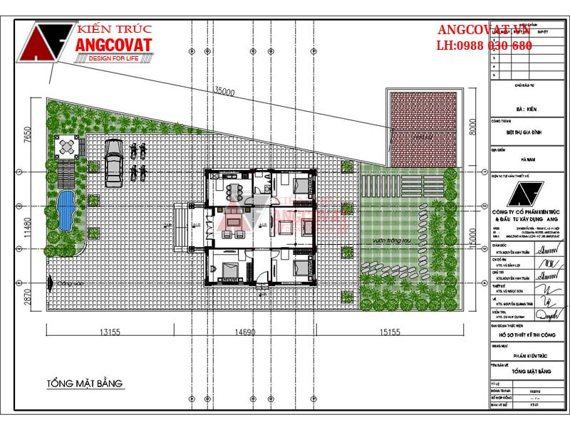 Bản vẽ nhà cấp 4 mái thái 3 phòng ngủ 1 phòng thờ - Mặt bằng tổng