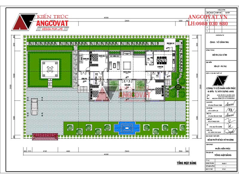 Bản vẽ nhà cấp 4 mái thái hình chữ U 3 phòng ngủ - Mặt bằng tổng
