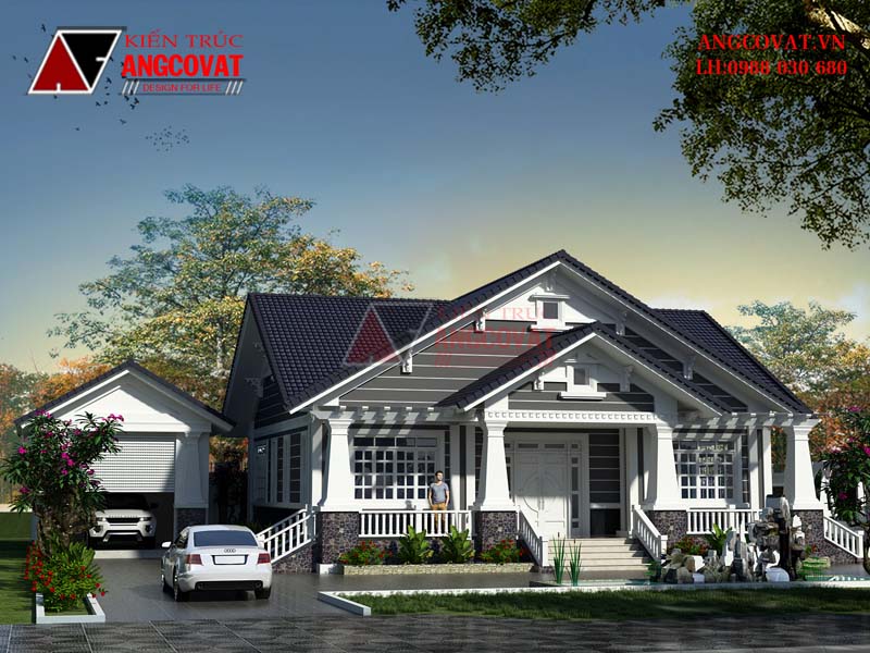 Bản vẽ nhà cấp 4 mái thái hình chữ vuông 3 phòng ngủ tại Hưng Yên