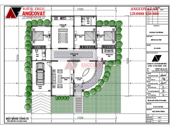 Bản vẽ nhà cấp 4 mái thái phong cách châu Âu - Mặt bằng tầng 1